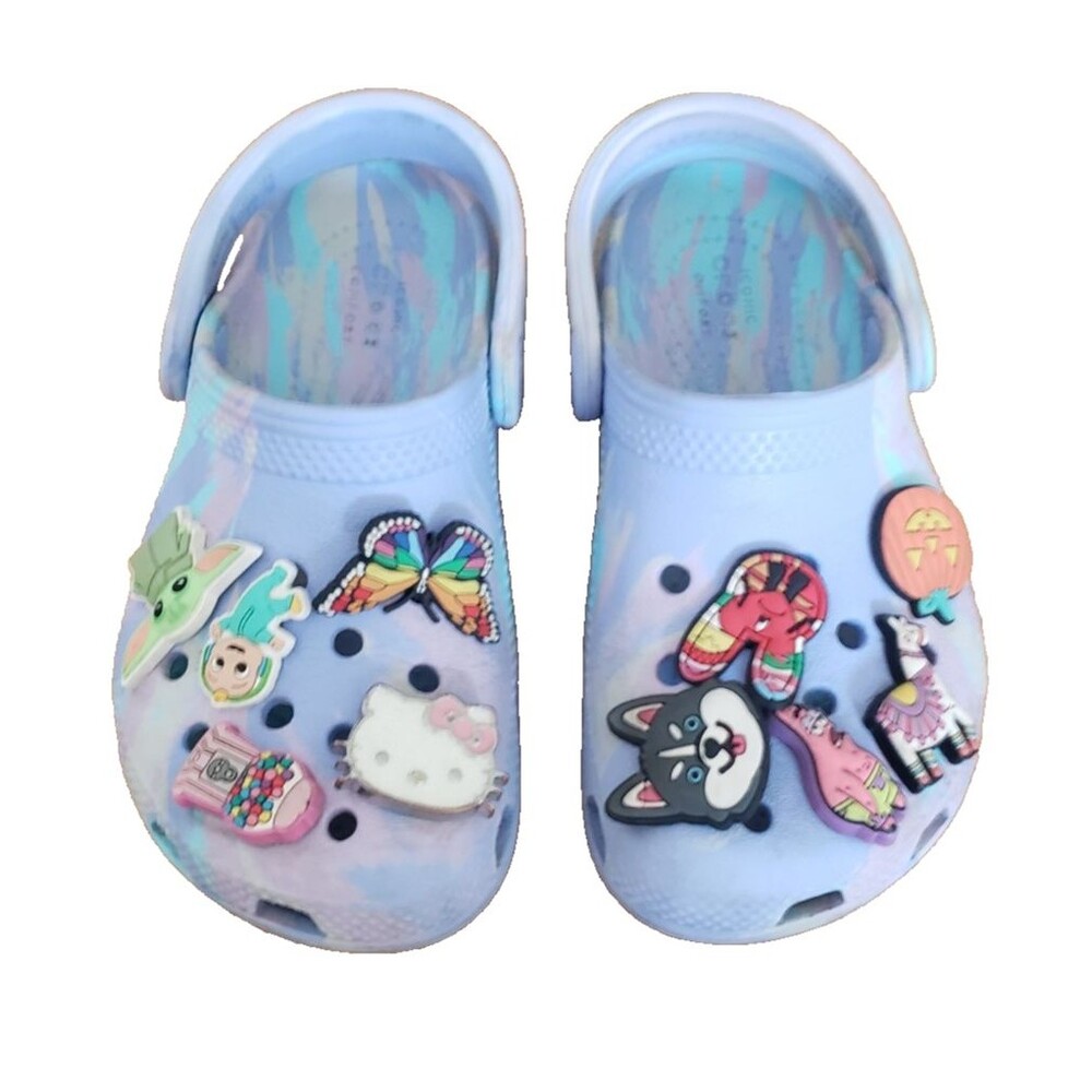 Crocs Kids Classic Clog Purple Tie-Dye Slip-On Shoes Girls Size C10 Hello Kitty